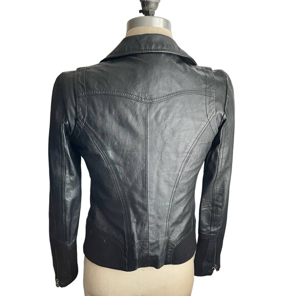 Mango MNG Moto Leather Biker Jacket in Black XSmall Small - Picture 2 of 7